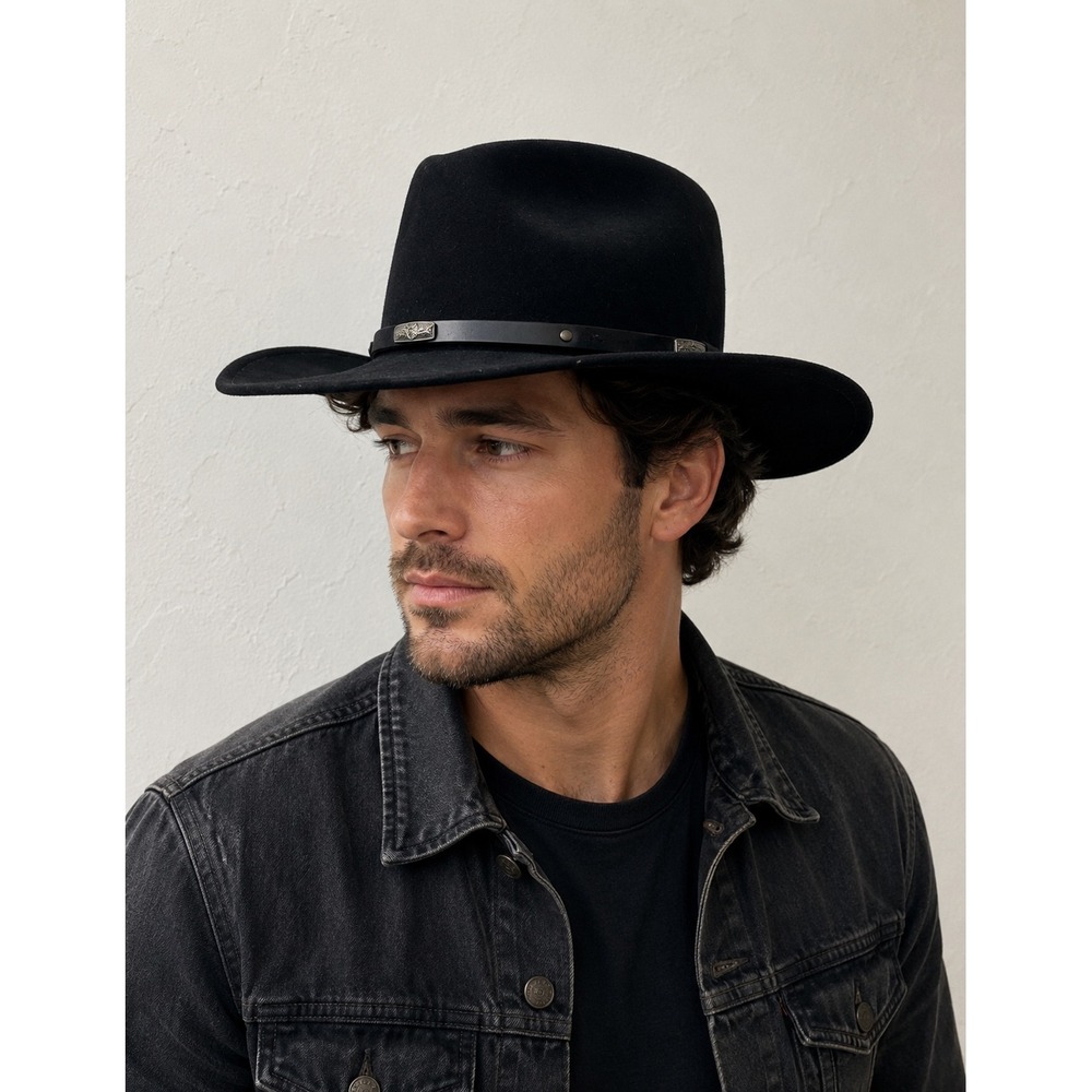 Bradley Cowboy Hat Mens‎ Small Black Excellent Crushable Water Repellent Wool